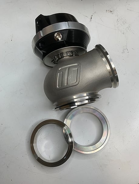 The inlet and outlet Vband flanges for the wastegate are different from each other. The inlet is machined to fit up to the waste-gate seat which is also welded to a exhaust manifold