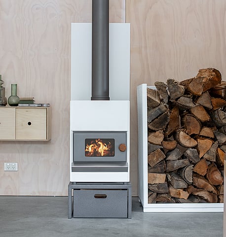 Pyro Fire in White with Wood Bin