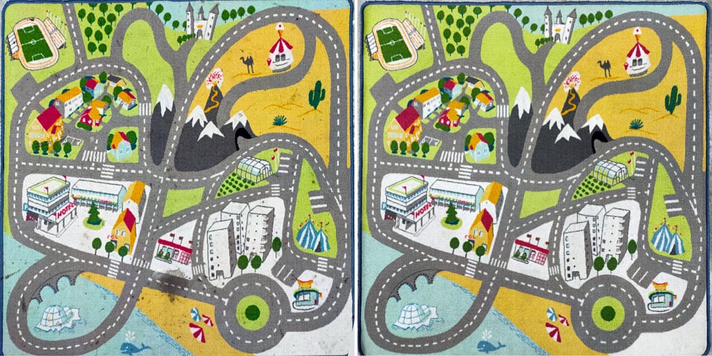 Dirty rug before and after cleaning 5 Stars Solutuions