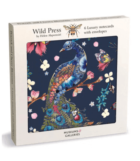 Peacock & Cherry Blossom 6 Pkt Square Lux Notecard Wallet & Envelopes