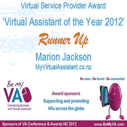 Virtual Assistant of the Year 2012 -Runner Up - Marion Jackson, My Virtual Assistant