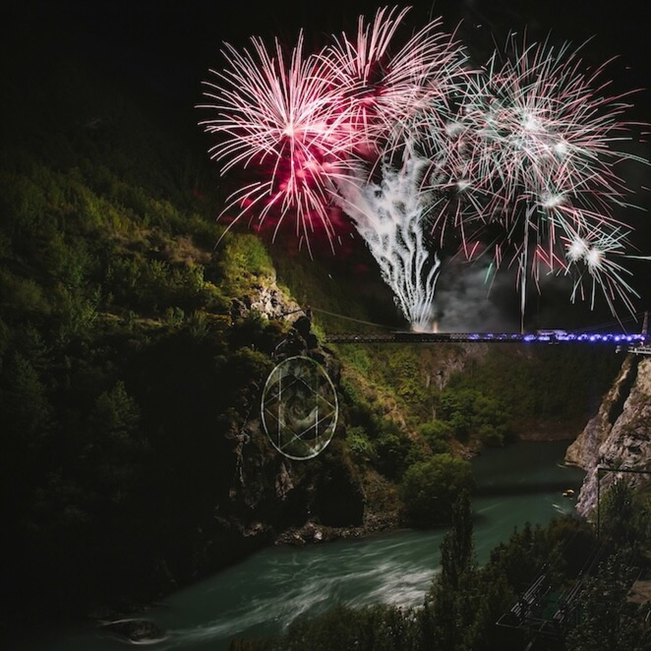 Fireworks at an event at the AJ Hackett Bungy Bridge.