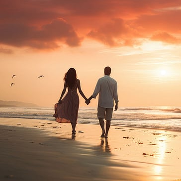 Romantic sunset beach setting for a destination wedding or honeymoon celebration