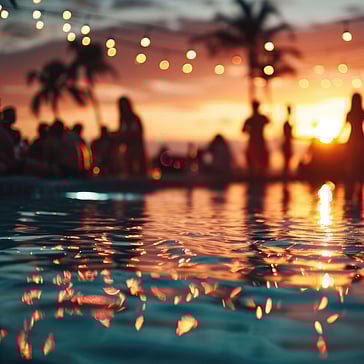 Evening celebration atmosphere at a luxury destination wedding or romantic event