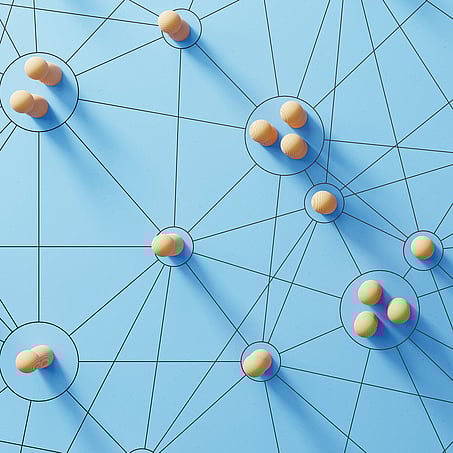Picture of spheres connected to each other in a network pattern