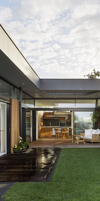 Outdoor living area of Hamilton Lake house
