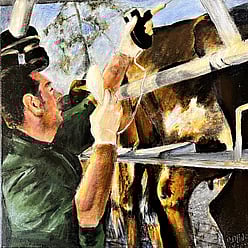 Image of painting by New Zealand artist, Dianne D Baker. Acrylic and oil painter. The Vet.