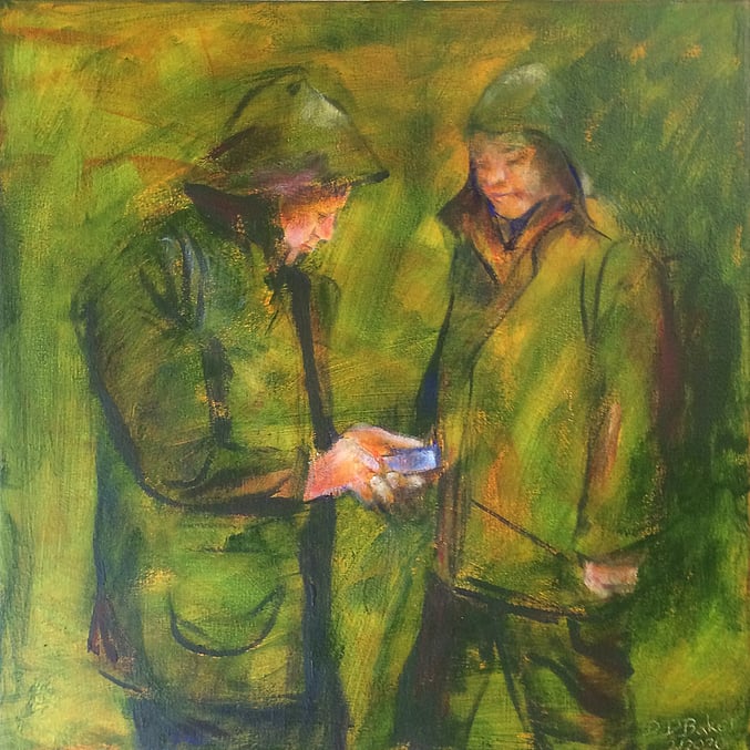 Image of painting by New Zealand artist, Dianne D Baker. Acrylic and oil painter. Winter Weather Forecast.