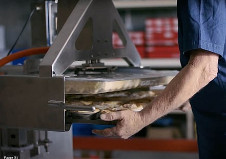 Phil Pollett of Pieline Systems using his commercial pie manufacturing equipment