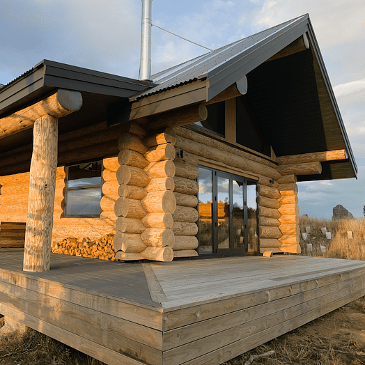 A cleverly built log cabin set in the Mt Lyford Alpine village.