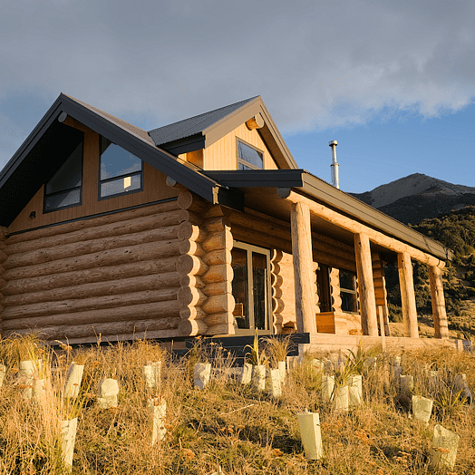 A cleverly built log cabin set in the Mt Lyford Alpine village.