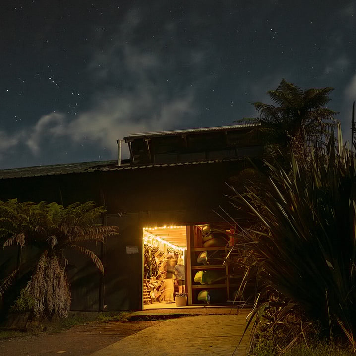 Night Shot of New Zealand Glow Worm Kayak Base 