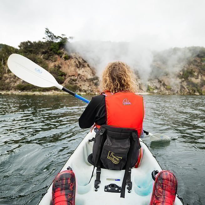 Close up Kayaker on Geothermal Geyser Kayak Tour
