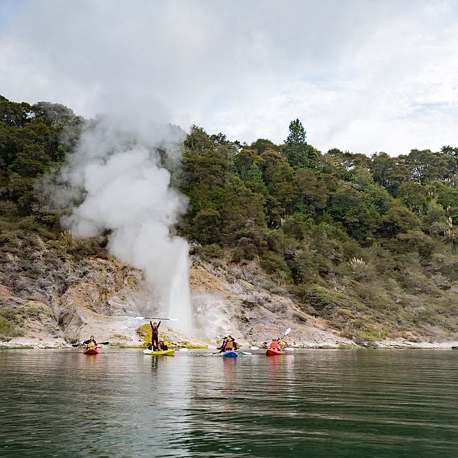 Rotorua Geyser on Steaming Cliffs Kayak Lake Rotomahana