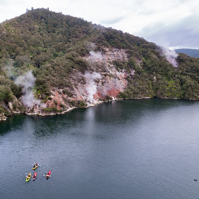 Drone View Steaming Cliffs Kayak