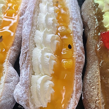 Peach and passionfruit doughnut