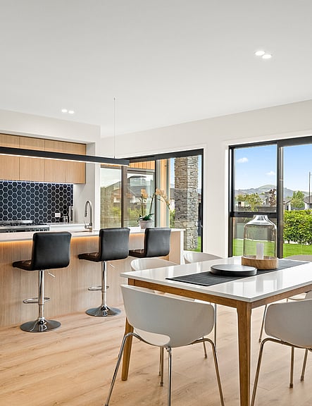 Image of contemporary style living space from the Dundee Road house development. MJW Homes. Dunedin, Otago. NZ.