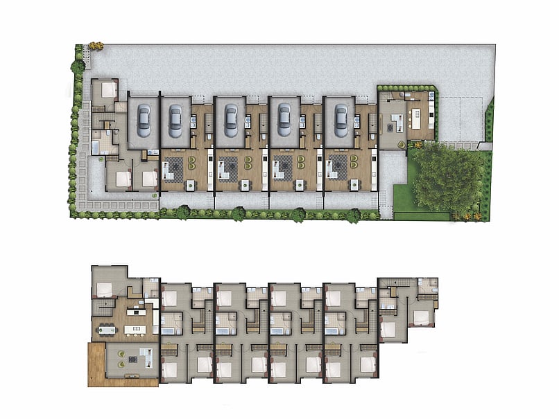 Site plan of Highgate Ridge townhouse in Maori Hill by MJW Homes. Dunedin, Otago NZ