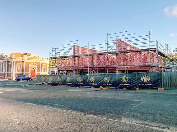 Construction of the South Station townhouses by property developer, MJW Homes. Dunedin. Otago. New Zealand.