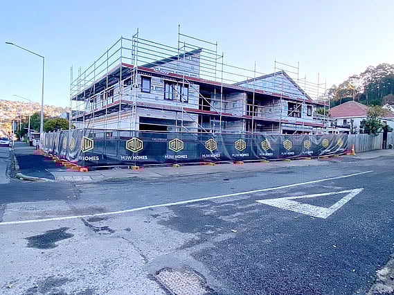 Construction of the South Station townhouses by property developer, MJW Homes. Dunedin. Otago. New Zealand.
