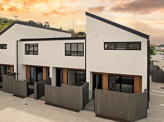 Exterior image of South Station townhouse development. MJW Homes. Dunedin, Otago. NZ.