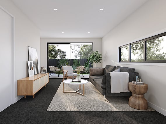 Living space image of South Station townhouse development. MJW Homes. Dunedin, Otago. NZ.
