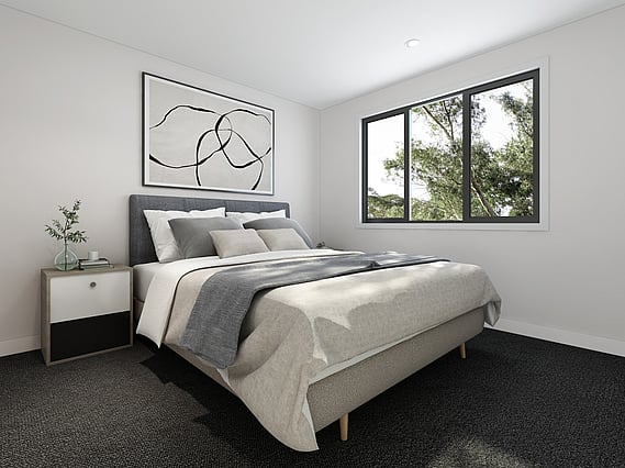 Bedroom image of South Station townhouse development. MJW Homes. Dunedin, Otago. NZ.