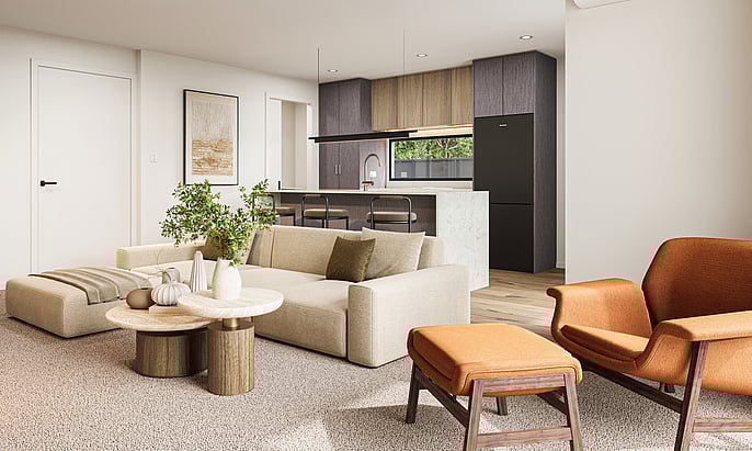 Lounge interior image of Highgate Ridge  townhouse in Maori Hill by MJW Homes. Dunedin, Otago NZ