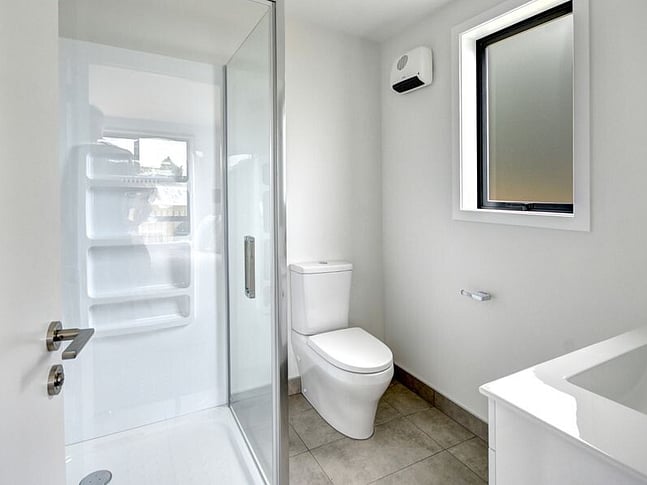 Ensuite bathroom image of Ajax Street townhouse development. MJW Homes. Dunedin, Otago. NZ.