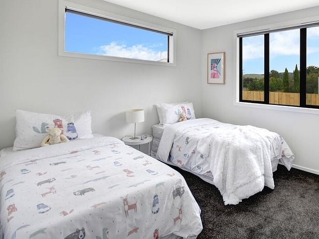 Children's bedroom image of Ajax Street townhouse development. MJW Homes. Dunedin, Otago. NZ.