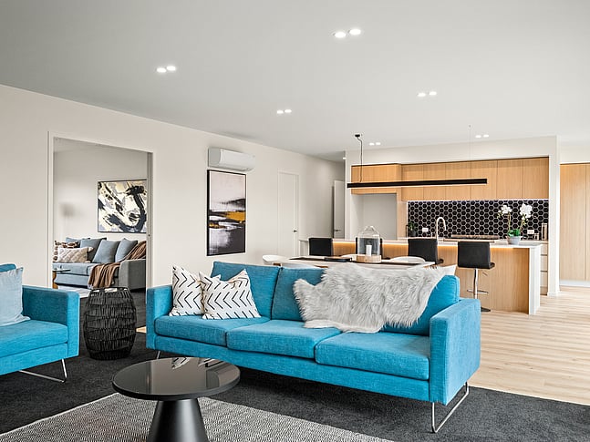 Living space image of Dundee Road townhouse development. MJW Homes. Dunedin, Otago. NZ.