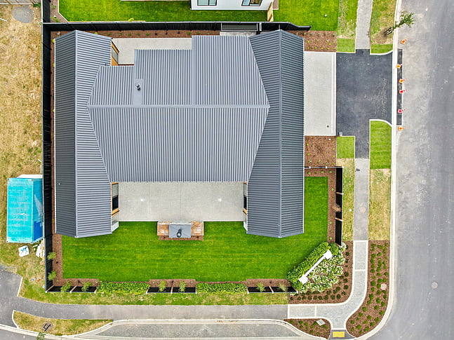 Birds eye view image of Dundee Road townhouse development. MJW Homes. Dunedin, Otago. NZ.