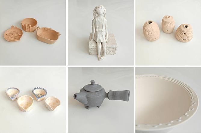 Spotted on the shelves... - Celebrating the beauty of bisque with these lovely pieces. Clockwise from top left: LJ, unmarked, unmarked, EWN, Tim Edwards, Erin