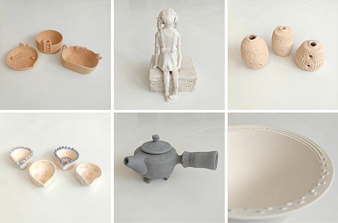 Spotted on the shelves... - Celebrating the beauty of bisque with these lovely pieces. Clockwise from top left: LJ, unmarked, unmarked, EWN, Tim Edwards, Erin