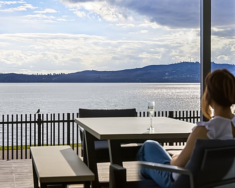 Mountain and Lake Taupo views from accommodation in Taupo, New Zealand