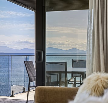 Views of Lake Taupo from upper terrace units at Roam, Taupo