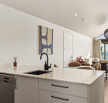 Modern kitchen with Nespresso machine at accommodation in Taupo, New Zealand