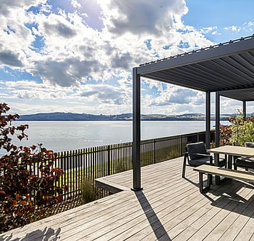 Lake Taupo views from kitchen at Roam Taupo