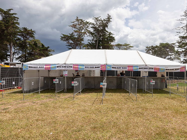 Bar marquee at music festival with crowd service area &ndash; event bar tent hire Auckland