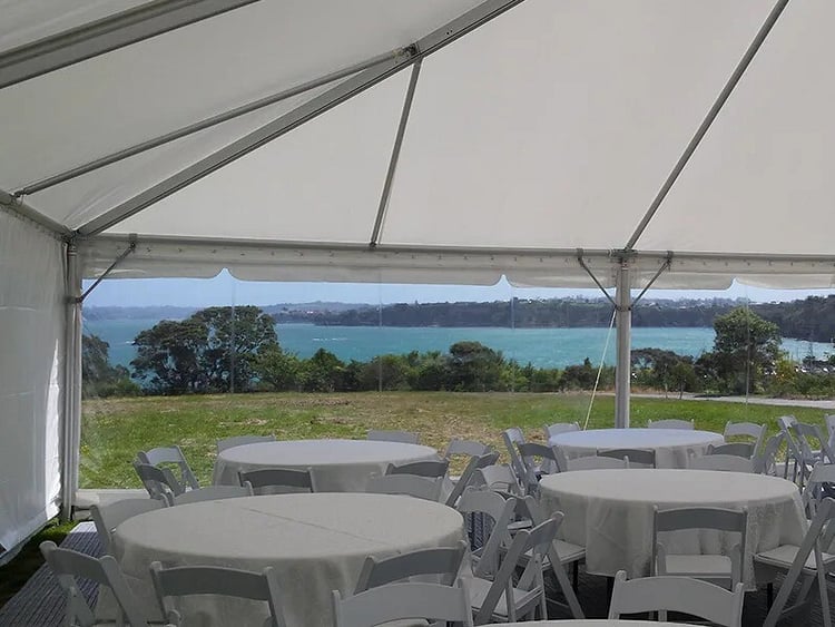Marquee setup in backyard with seating &ndash; simple marquee hire for private events Auckland