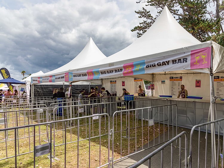 Bar marquee at music festival with crowd service area &ndash; event bar tent hire Auckland