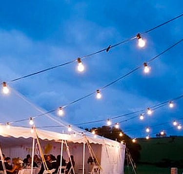 Festoon lights for evening outdoor marquee &ndash; party lighting hire Auckland