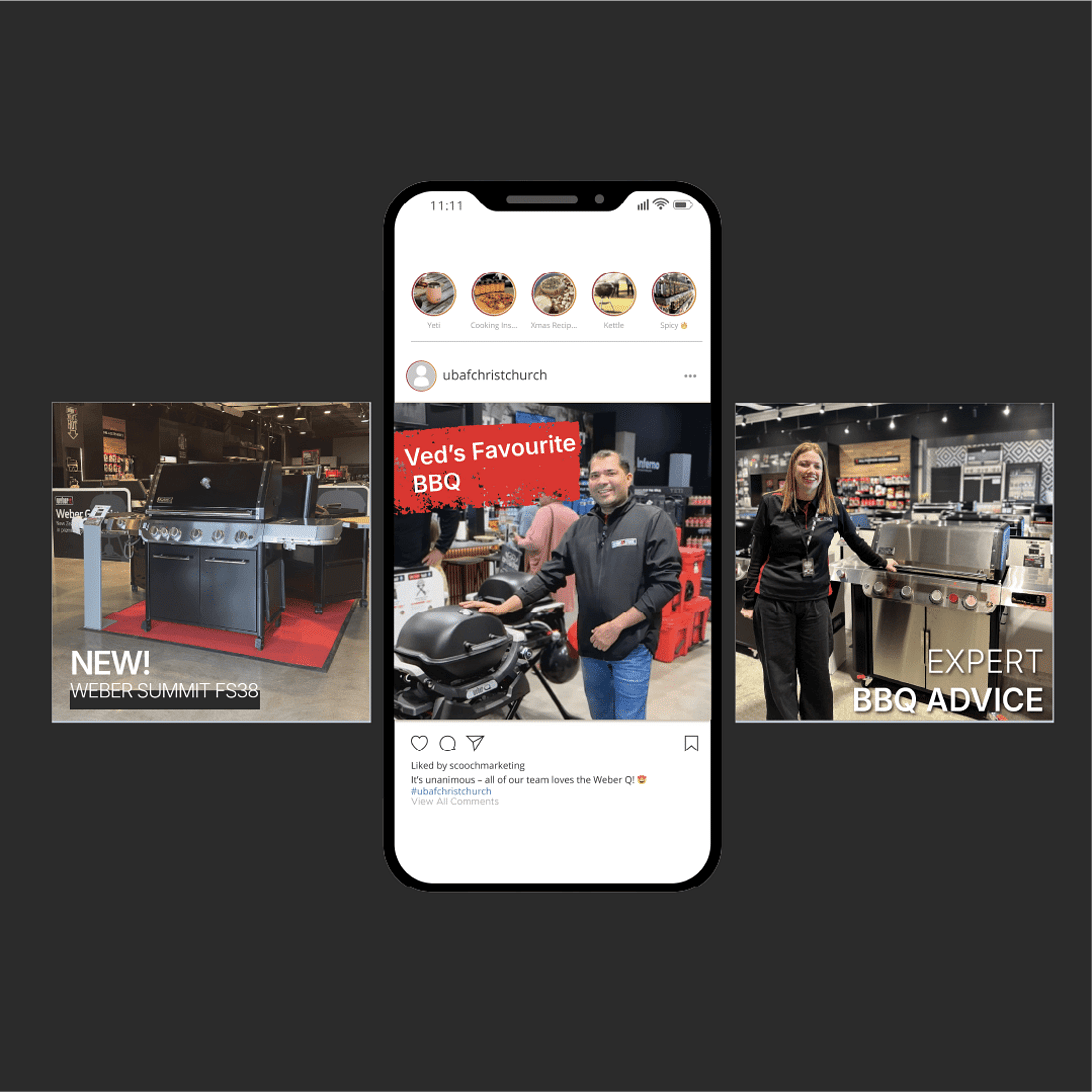 Ultimate BBQs and Fireplaces Instagram feed managed by Scooch Marketing Canterbury — social media management and content creation for Weber Christchurch