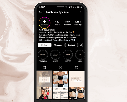 Blush Beauty Clinic social media content creation by Scooch Marketing Timaru