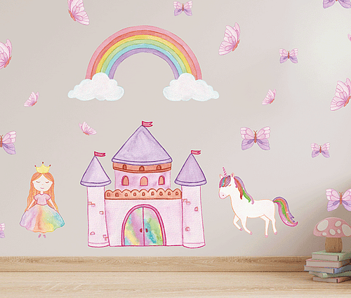 Princess castle wall decal set rainbow and butterflies