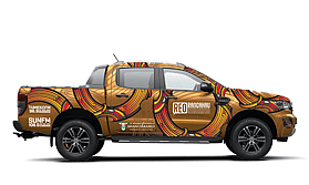 Ute with decorative branding