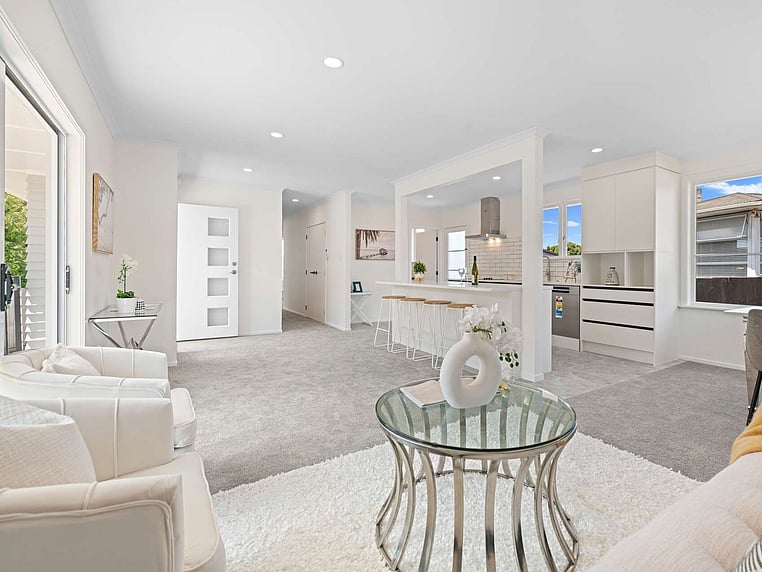 Image of a residential home renovation. Newly renovated living space by Auckland builders, Eden Construction. New Zealand.