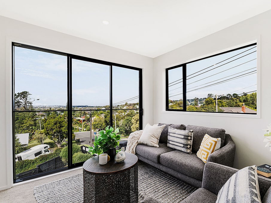 Image of the living space inside the residential new build townhouses on Roland Hill, Glen Eden, Auckland. Built by Auckland builders, Eden Construction. New Zealand.