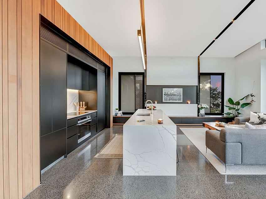 Image of a residential home renovation. Newly remodelled kitchen by Auckland builders, Eden Construction. New Zealand.