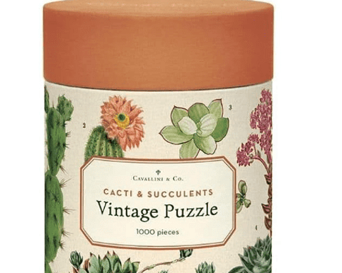 Cavallini & Co Cacti & Succulents 1000 piece vintage jigsaw puzzle featuring botanical cactus illustrations – Flowers by Joanne Orewa